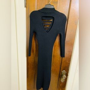 Black knit sweater dress.